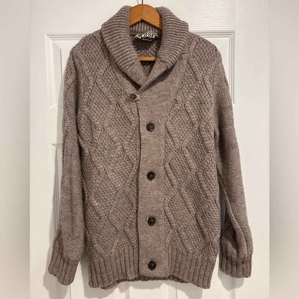 CLOSED Men's Cardigan Alpaca Wool Cable Knit Shawl Collar Made in Italy Size M
